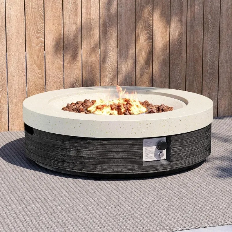 41inch Round Propane Fire Pit Table-Black & White Magnesium Oxide Design,50000 BTU Heat,CSA Certified,Includes Lava Rocks & Wate