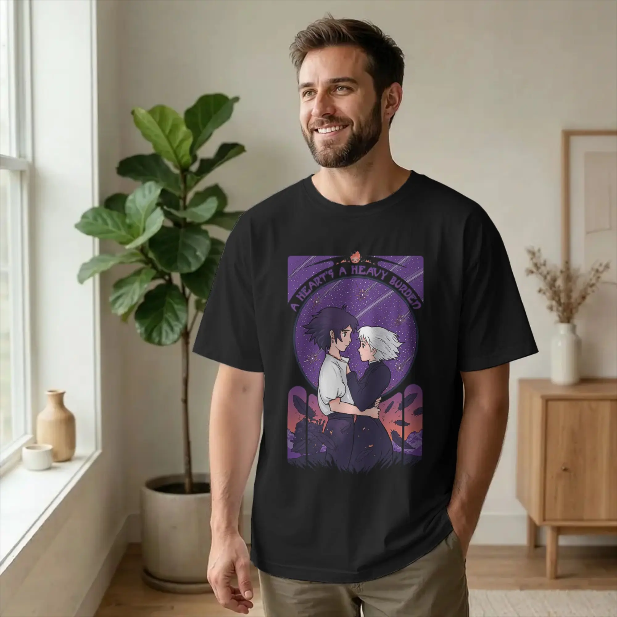 Men Women's Hayaos Miyazakis A Heart'S A Heavy Burden T Shirt Pure Cotton Tops Novelty Short Sleeve Round Neck Tee Shirt