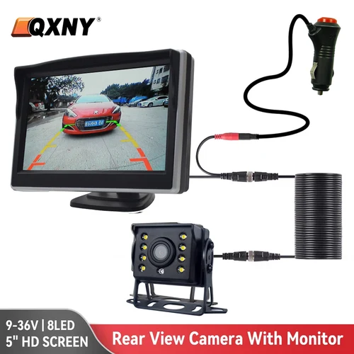 Imagen 1 del producto Cámara de Visión Trasera para Automóvil con Monitor para Camiones, Cámara de Marcha Atrás de 24 V con Visión Nocturna, Impermeable, con Pantalla HD de 5 Pulgadas, Fácil Instalación