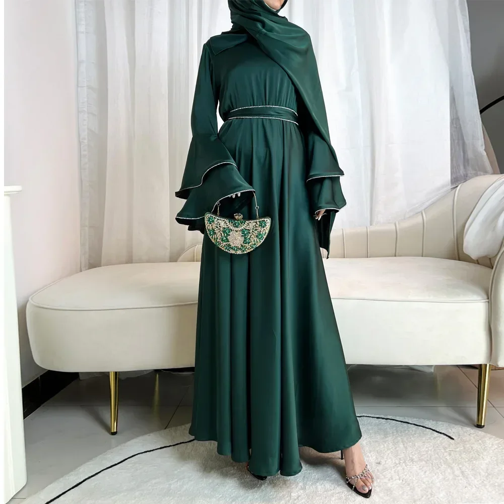 Eid Ramadan ensemble musulman Abaya pour femmes dubaï Hijab Robe ceinturée Jalabiya turquie caftan Islam vêtements Robe Caftan Marocain Femme
