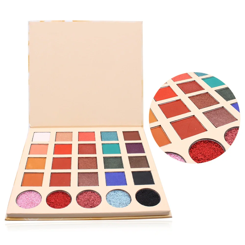 25-color Private Label Eyeshadow Paper-tray Palette Custom Bulk Waterproof Shimmering Matte Glitter Eye Makeup Beauty Purple