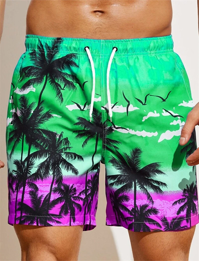 Men\'s Coconut Tree 3D Print Beach Shorts Women Loose Casual Hawaiian Holiday Swimming Trunks Kids Cool Streetwear Baggy Swimwear