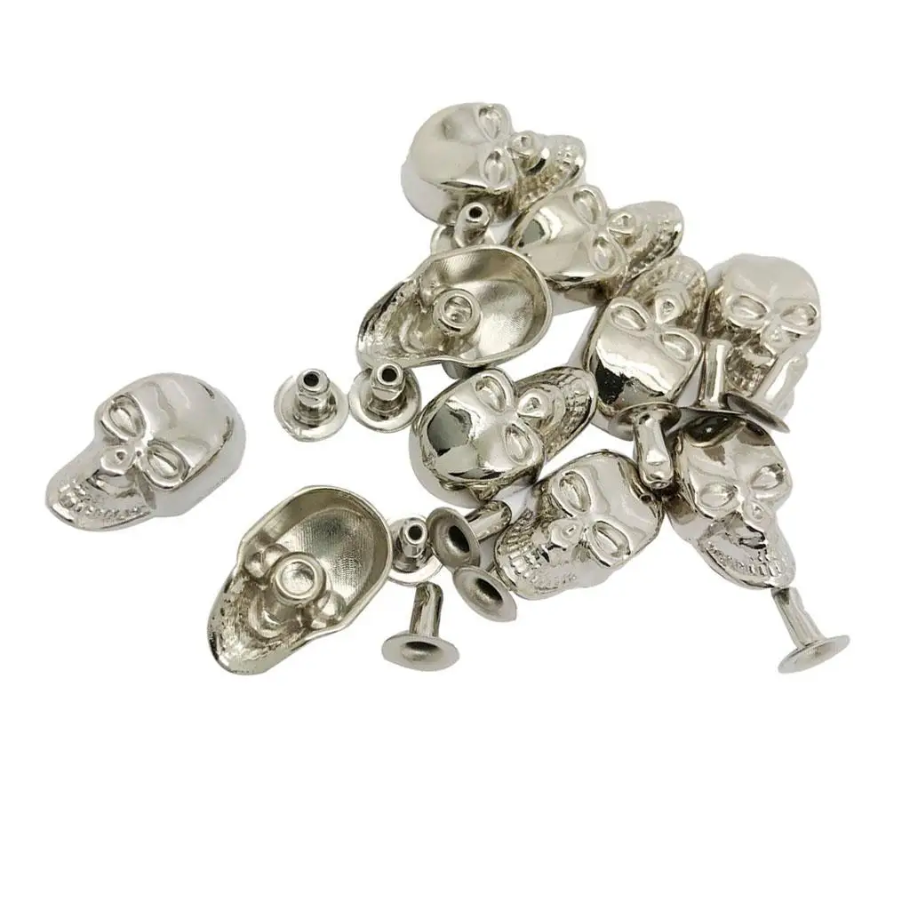 10Pcs Alloy Skull Rivets Studs Sets Punk Rock DIY Spikes Shoes Bags Clothes Decoration Leather Repair Craft