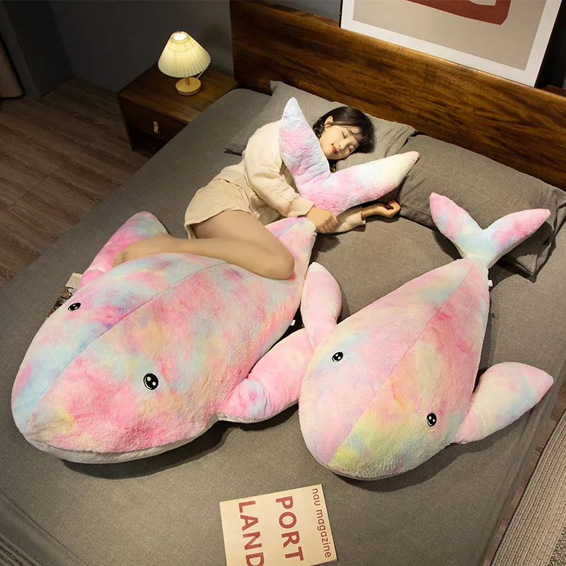 120cm Cartoon Colorful Whale Pillow Plush Toys Stuffed Cetacean Fish Animals Soft Babys Accompany Sleeping Plushies Dolls Gifts