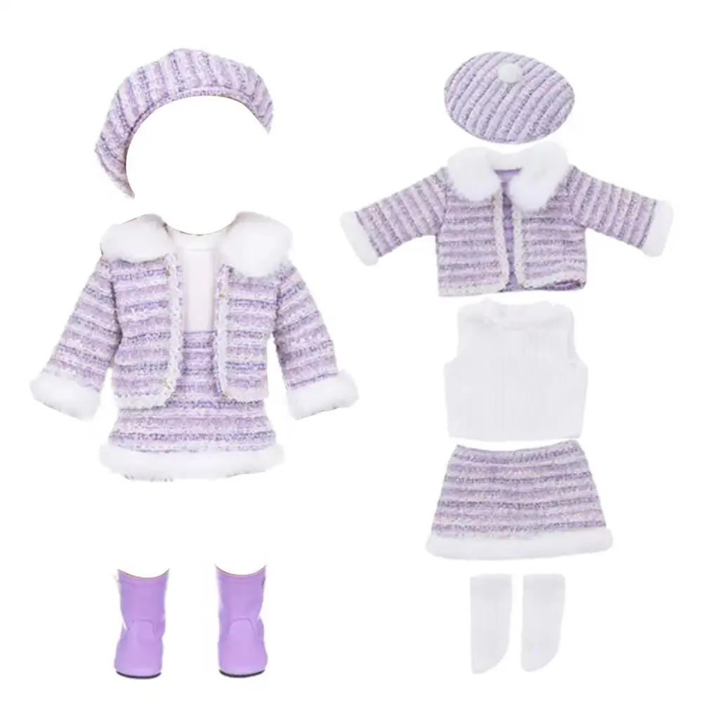 Baby Doll Clothes Casual Cute Pink Suit with Dress Coat Socks Suitable for 18 inch Dolls J8B6