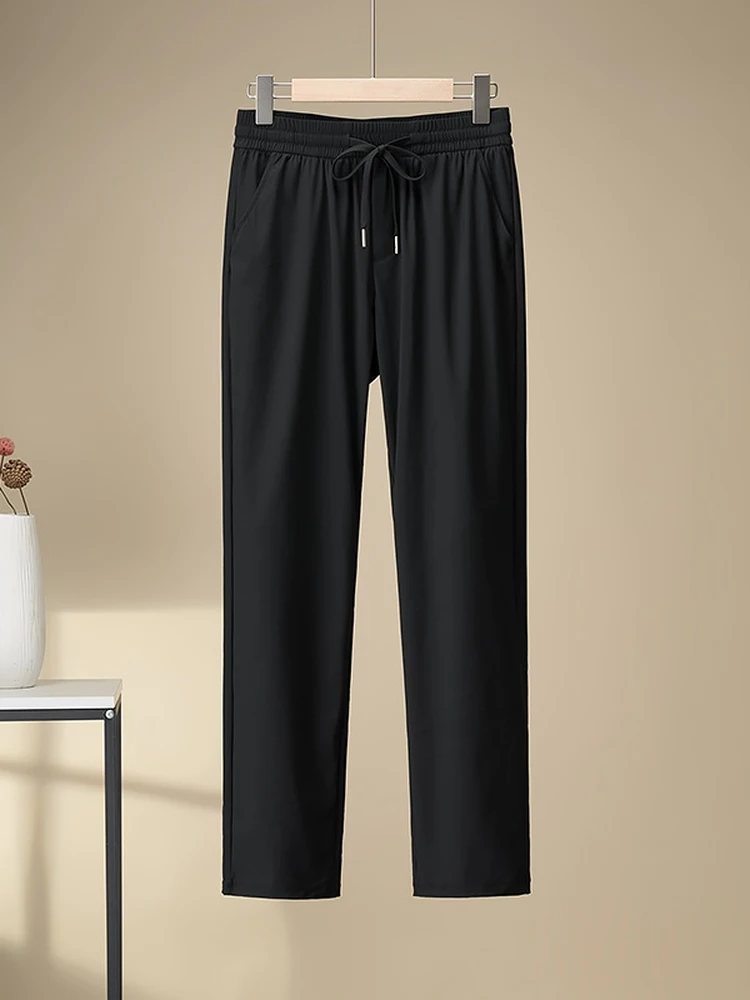 Black Ice Silk Cool Feeling Casual Pants Spring Summer Breathable Sports Straight Leg Couple Style Men Women High Elasticity