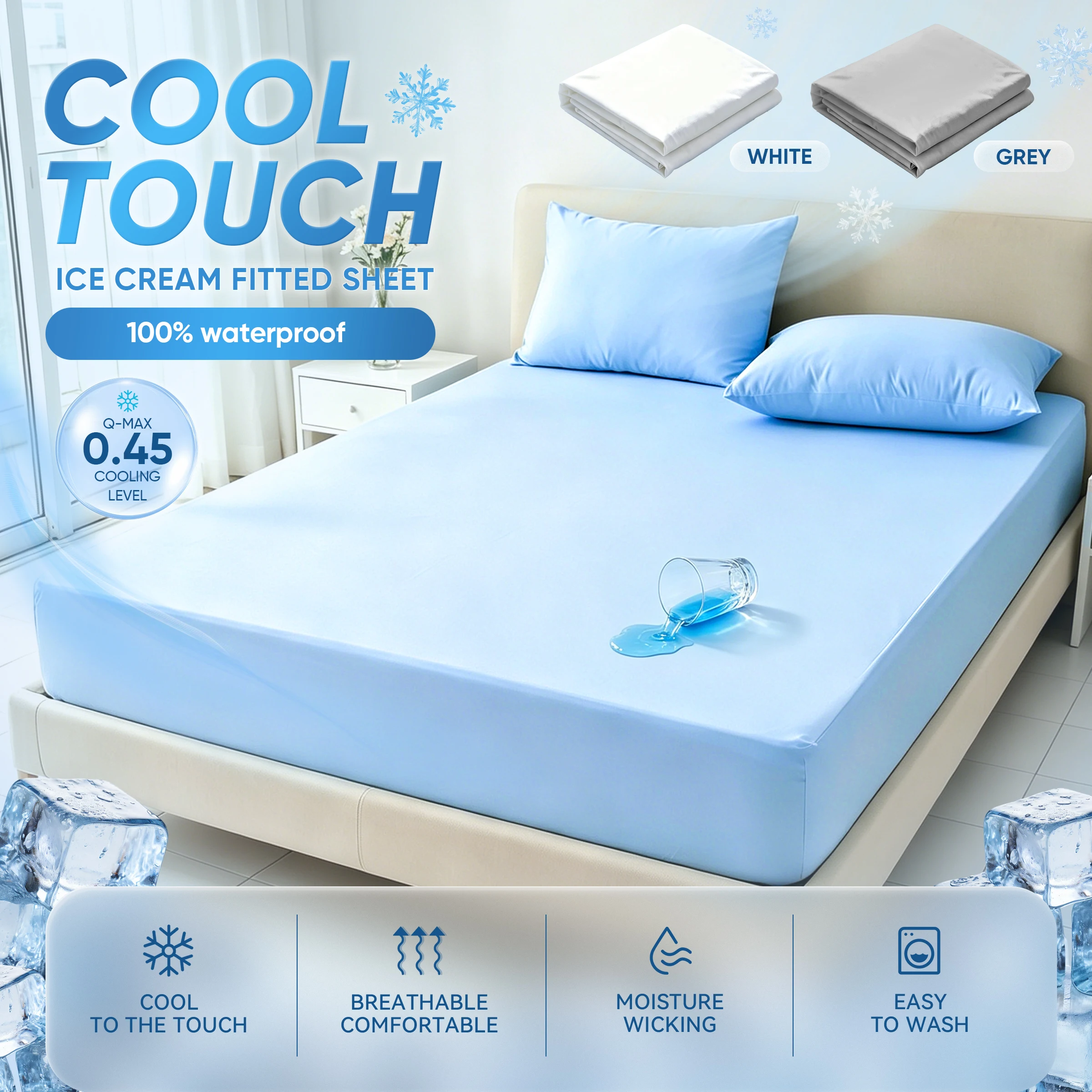 Cooling Mattress Protector Fitted Sheet for Hot Sleepers, Soft Breathable Summer Cover, Minimalist Style, Multi Colors