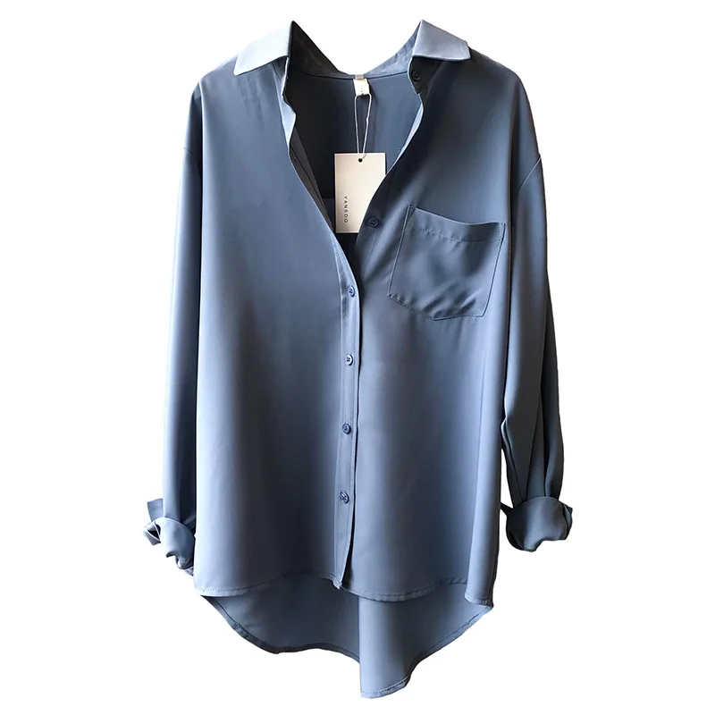 Autumn New Korean Style Chic Solid Color Minimalist Temperament Long Sleeved Lapel Shirt for Women Casual Blouse