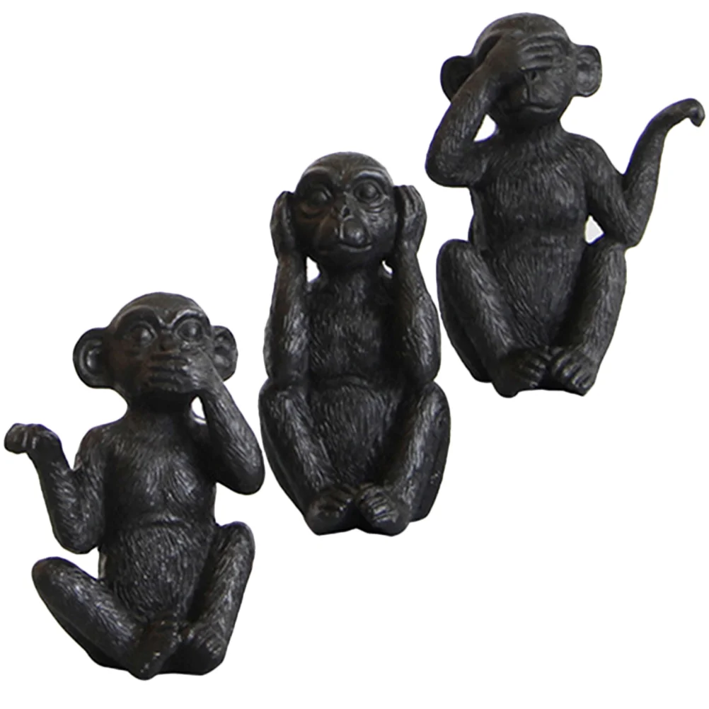 3 Pcs Monkey Toy Nordic Style Creative Animal Ornaments Shape Set Home Crafts Living Room Desktop Decoration (black) Toys Resin