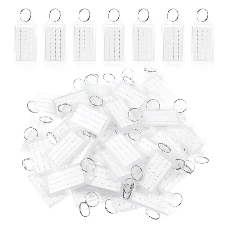 

Брелоки A13E, 100 шт., белые пластиковые бирки для ключей с этикетками и кольцом-карабином, с окошком для этикетки, для ключей, домашних животных, багажа