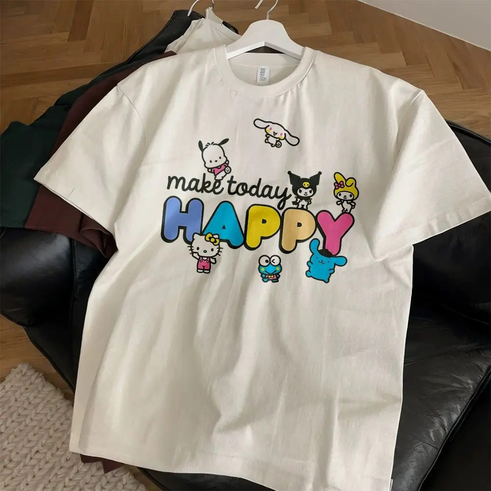 Anime Hello Kittys z krótkim rękawem Cartoon Kuromi moja melodia dziewczyny t-Shirt letnie czyste bawełniane pół rękawy koszulka dla nastolatków dolna koszula