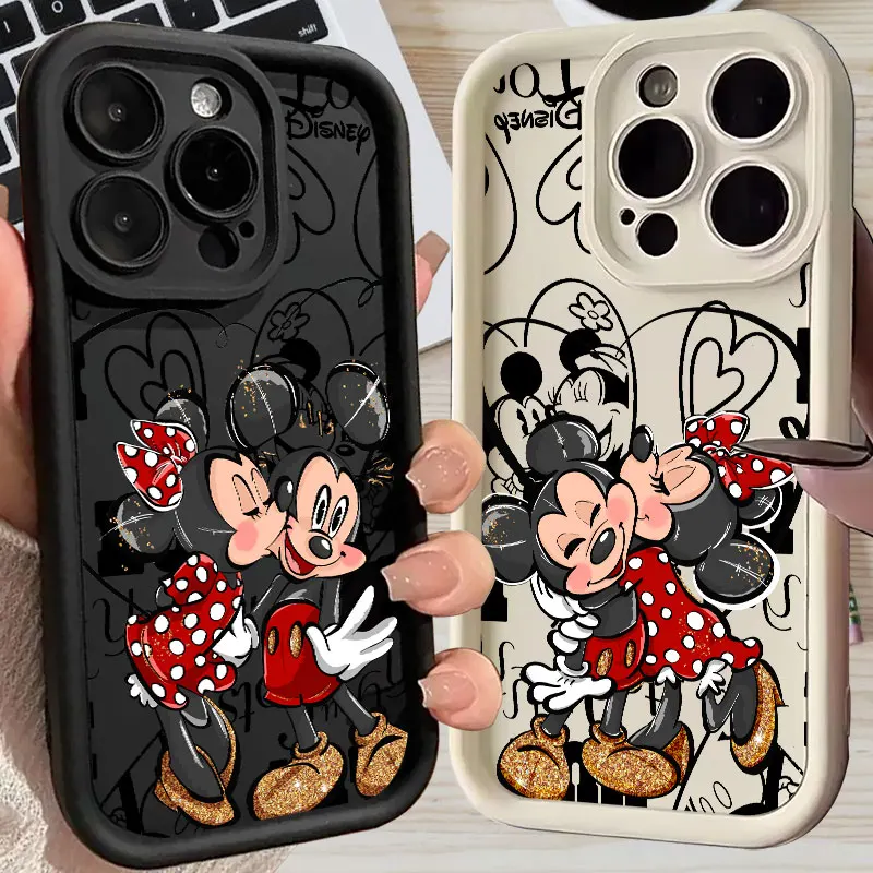 

Disney Mickey Minnie Love Silicone Case For Apple iPhone 17E 15 16 14 13 12 11 17 Pro Max 17 Air Plus 16E Phone Protective Cover