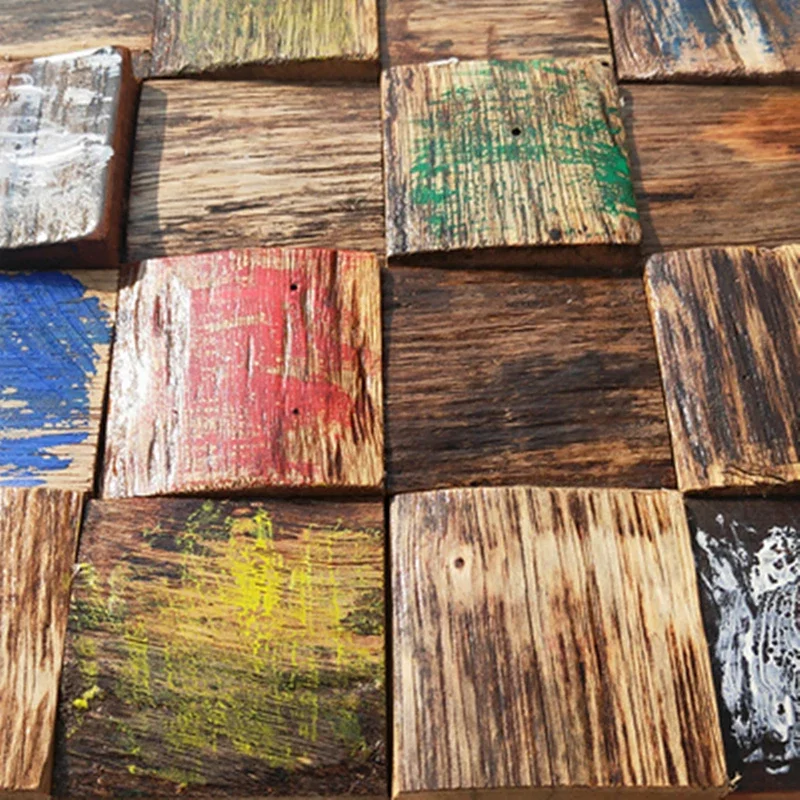 11 Uds. Azulejos de mosaico de madera de barco antiguo, Bar restaurante chimenea estilo rústico chino material de decoración de pared del hogar, MD-W005