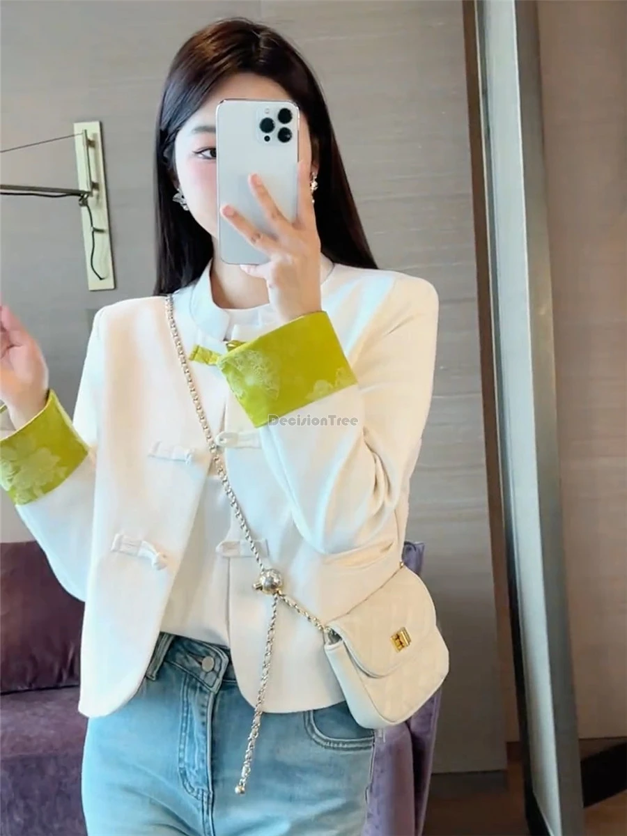 

2025 new chinese improved retro fashion style short jacket for women retro cheongsam button long sleeve tang suit jacket t001