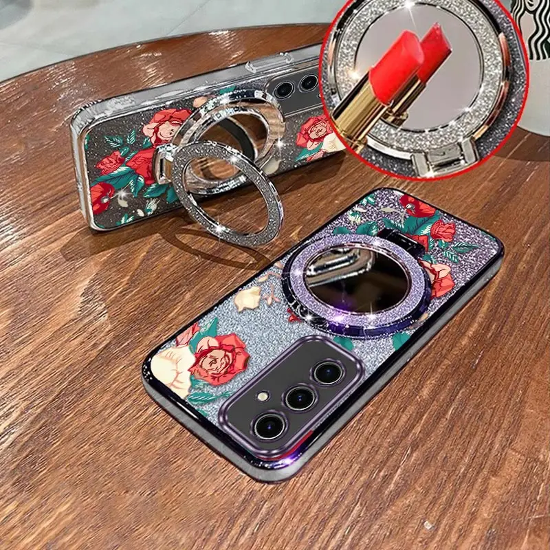 S24 Rose rosse Placcatura supporto cordino Cassa Del Telefono Per Samsung S24Ultra S20FE S21 S9 S8 M32 M31 M22 M13 M12 F22 F12 Nota 20 Copertura