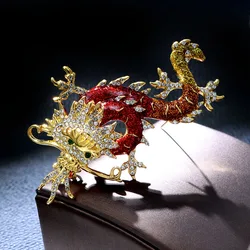 Vintage Casual Women Men Dragon Crystal Enamel Brooches Badges Elegant Unisx Clothing Coat Jewelry Pins Exquisite New Year Gift