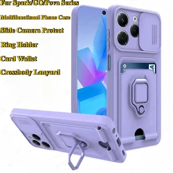 Crossbody Lanyard Silicone Ring Holder Card Wallet Case For TECNO Spark 30C 30 20C Pro Plus GO 2025/24/1 POVA 6 5 Pro NEO Cover