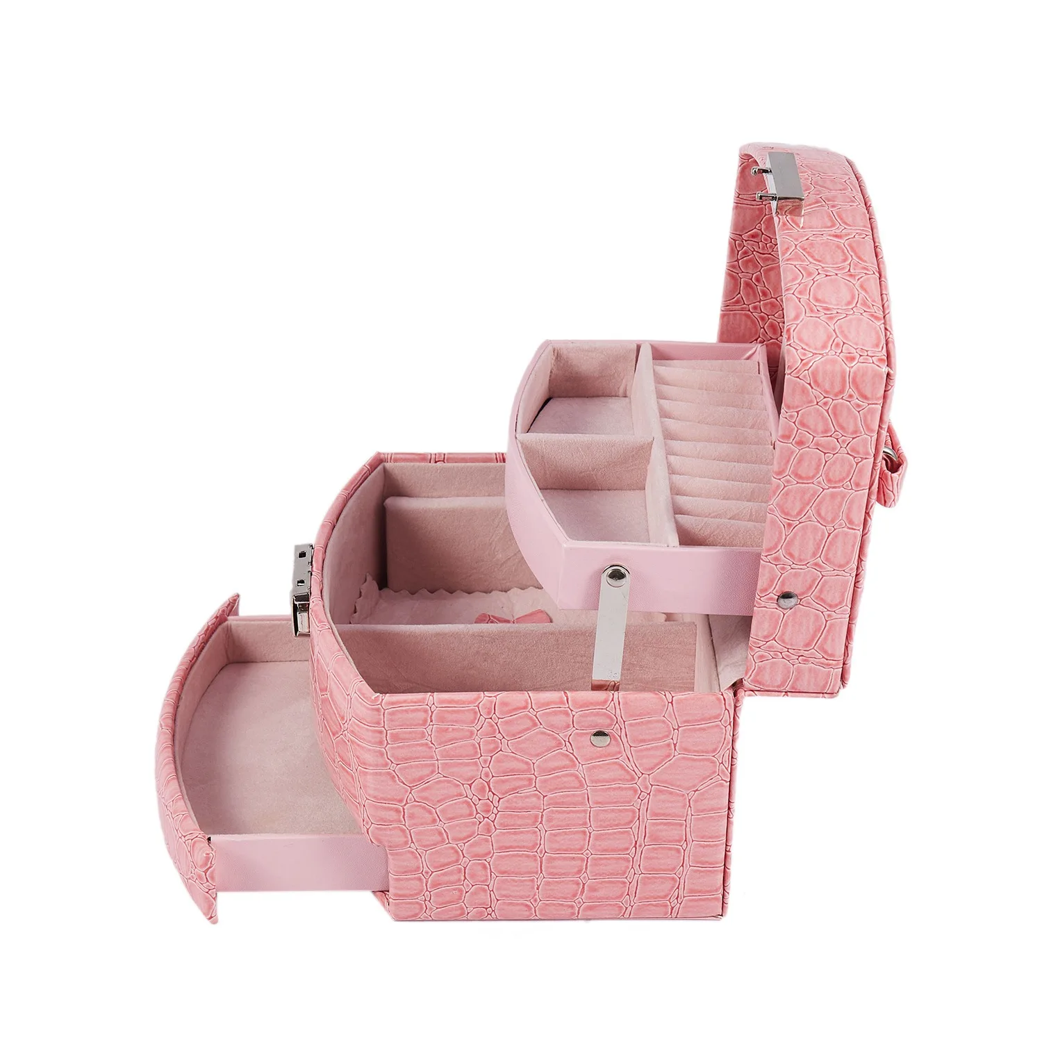 Jewelry Storage Box 3-Layer Leather Earrings Jewelry Storage Box Display Jewelry Box Pink