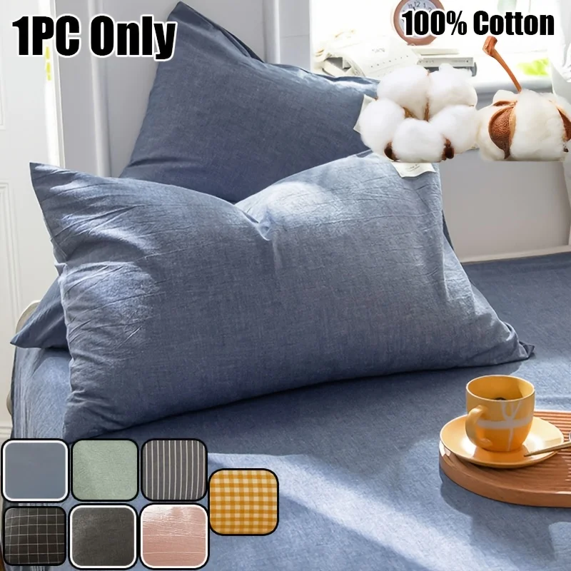 1pc Luxurious 100% cotton Brushed Twill Weave Pillowcase, Hand Wash Only, Envelope Closure, Soft Cozy Bed Pillow Cover, 48x74cm