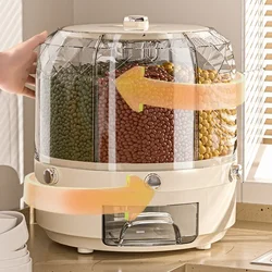 Kitchen Storage Box 360 Degree Rotating Rice Dispenser Sealed Dry Cereal Grain Bucket Dispenser Moisture-proof Food Container