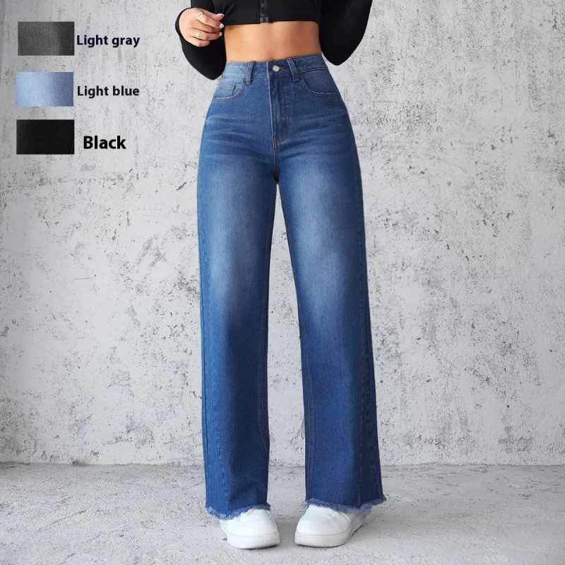 

Spring and Autumn New Women's American 2025 Temperament Jeans Non-stretch Straight Wide-Leg Jeans Large Size Casual Trousers