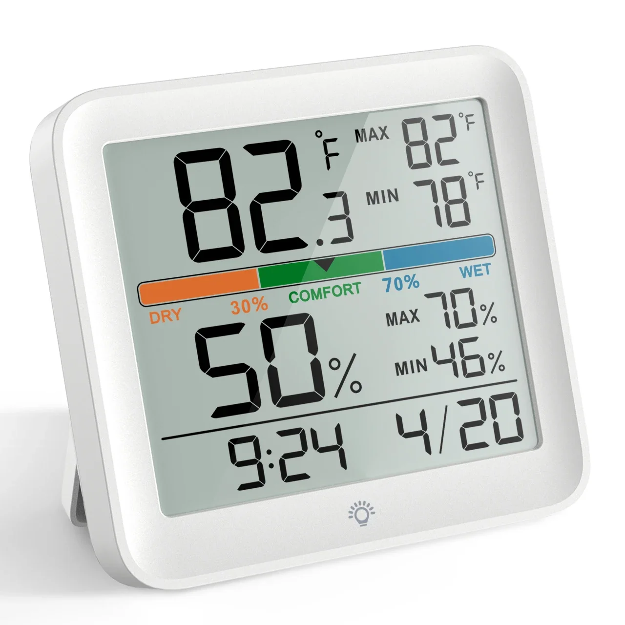 MIIIW Temperature And Humidity Clock Home Indoor High-precision Baby Room C/F Temperature Monitor LCD backlight Screen