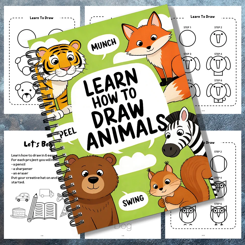 

1PC Vibrant Animal Themed Story Notebook With Drawing Tips, Cute Fox Bear Details, Fit For Home,Great For Art Lovers