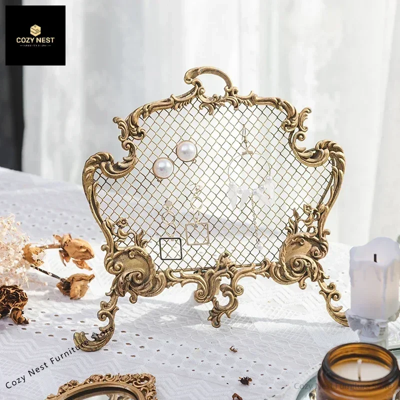 Retro Earring Holder Display French Style Tabletop Stand Organizer Rustic Butterfly Pearl