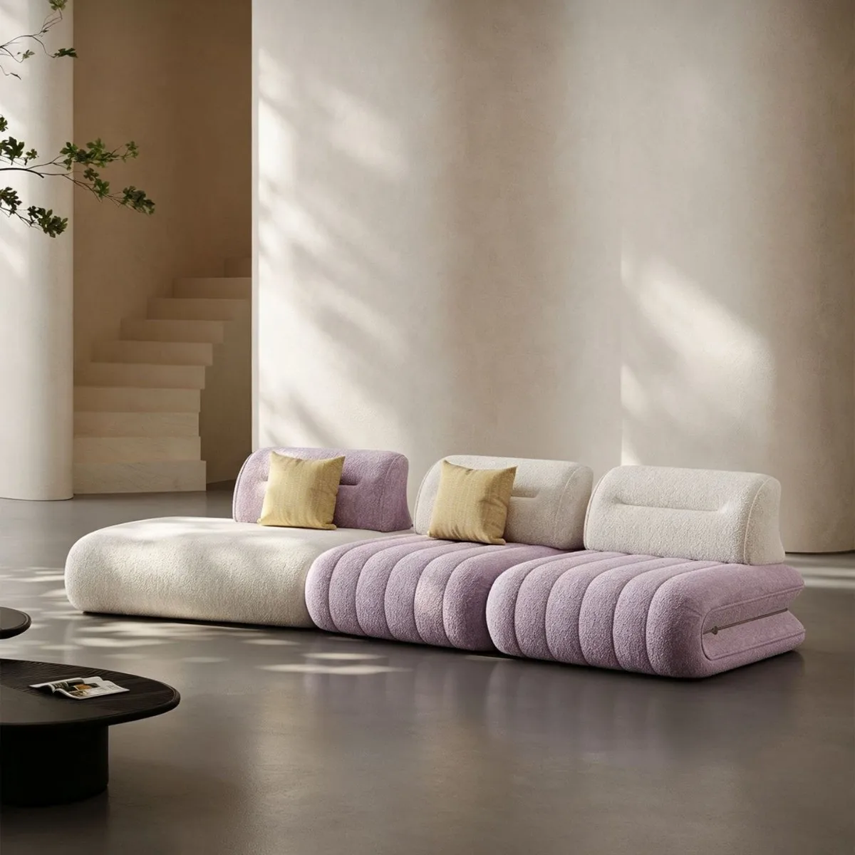 Italian cream wind marshmallow living room fabric sofa small apartment piano key sofa module combination