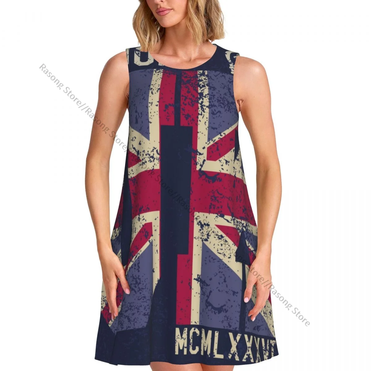 レディースドレスヴィンテージロンドン英国旗夏カジュアルTシャツビーチカバーアップタンクドレス