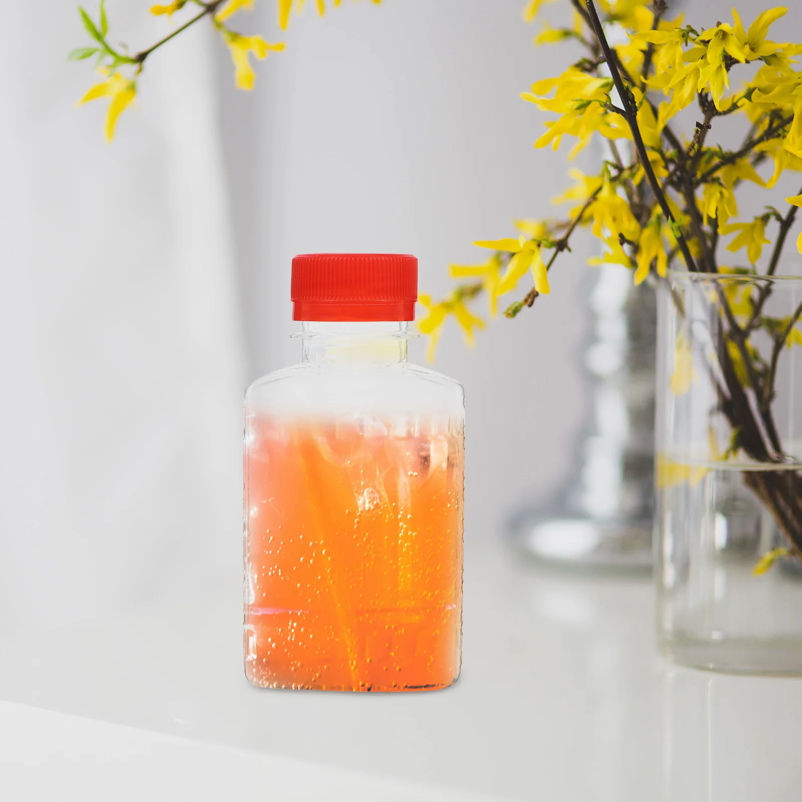

Clear Transparent Empty Plastic Bottle with Lid Reusable Container for Milk Juice Beverage Bulk Tea Drinks Portable Flat Mini