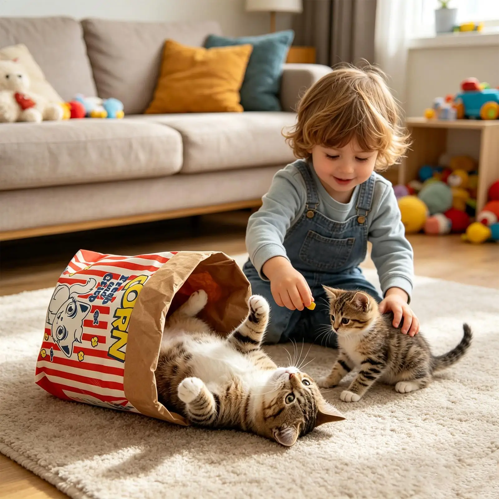 Creative Cute Durable Kraft Paper Popcorn Bag Toy kraft paper bag Cat rustling paper bag interactive foldable cat paper bag