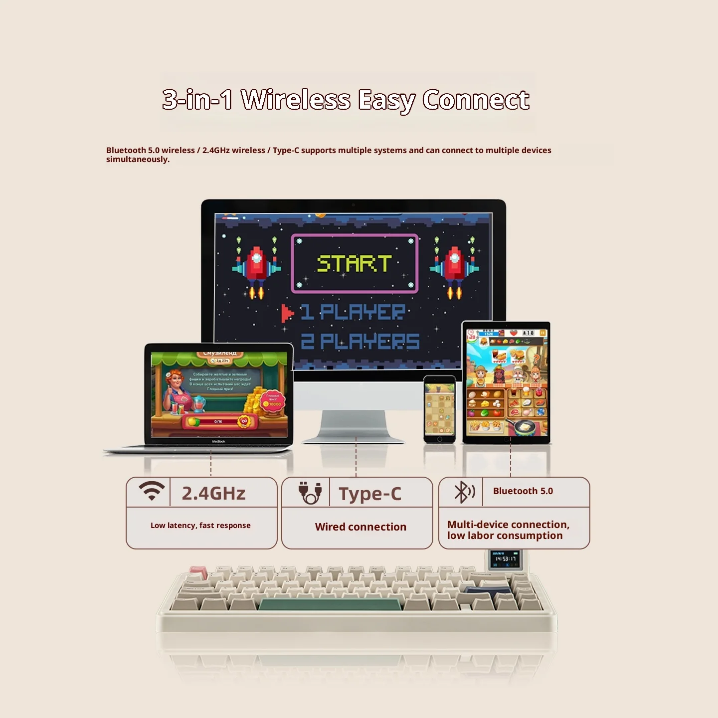 Epomaker rt82 teclado mecânico personalizado sem fio blutooth 2.4g pbt keycaps rgb gaxeta teclados de jogos de troca quente com tela lcd