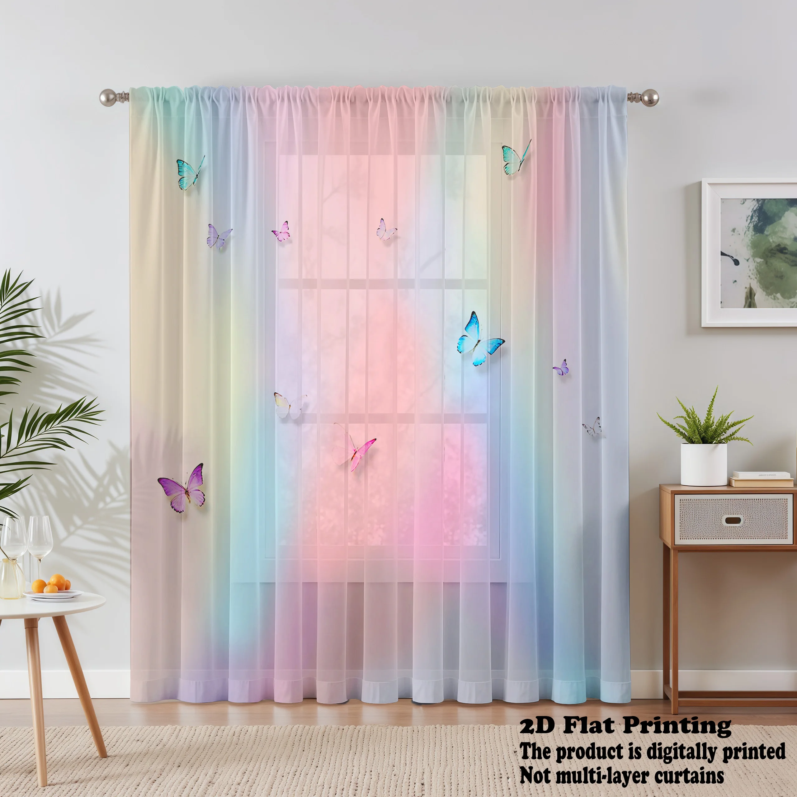 Rainbow Sheer Curtain, Good Quality Privacy Modern Voile For Living Room Bedroom Decoration, Mother's Day Gift, Machine Washable