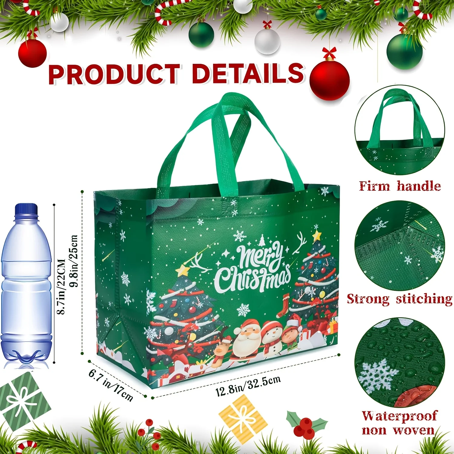1/8PCS Large Christmas Gift Bags, Christmas Tote Bags with Handles(32.5x25*17cm), Multifunctional Christmas Bags for Gifts
