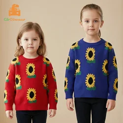 2026 New Autumn Spring Winter Warm 2 3 4 5 6 8 10 Years Baby Children Pullover Flower Print Knitted Thick Sweater For Kids Girls