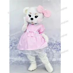 Pink Dress Teddy Bear Mascot Costume Anime Cosplay White Bear Halloween Carnival Party Events Adult Christmas Gift Accessories