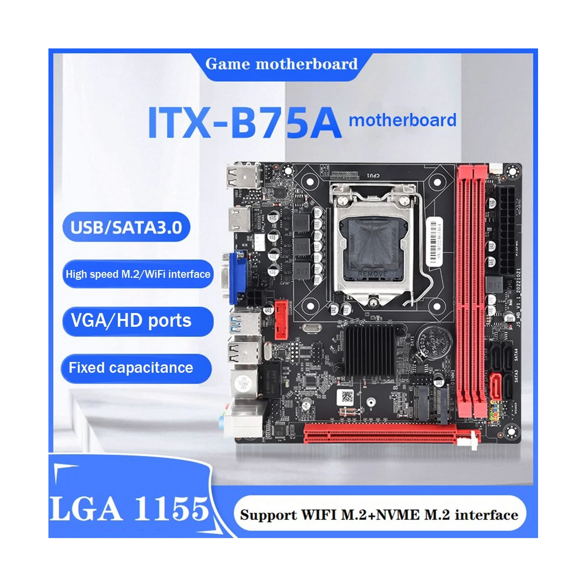 B75A (B75) Motherboard+SATA Cable+Baffle LGA1155 2XDDR3 RAM Slot NVME M.2+WIFI M.2 Interface USB3.0 SATA3.0 Motherboard