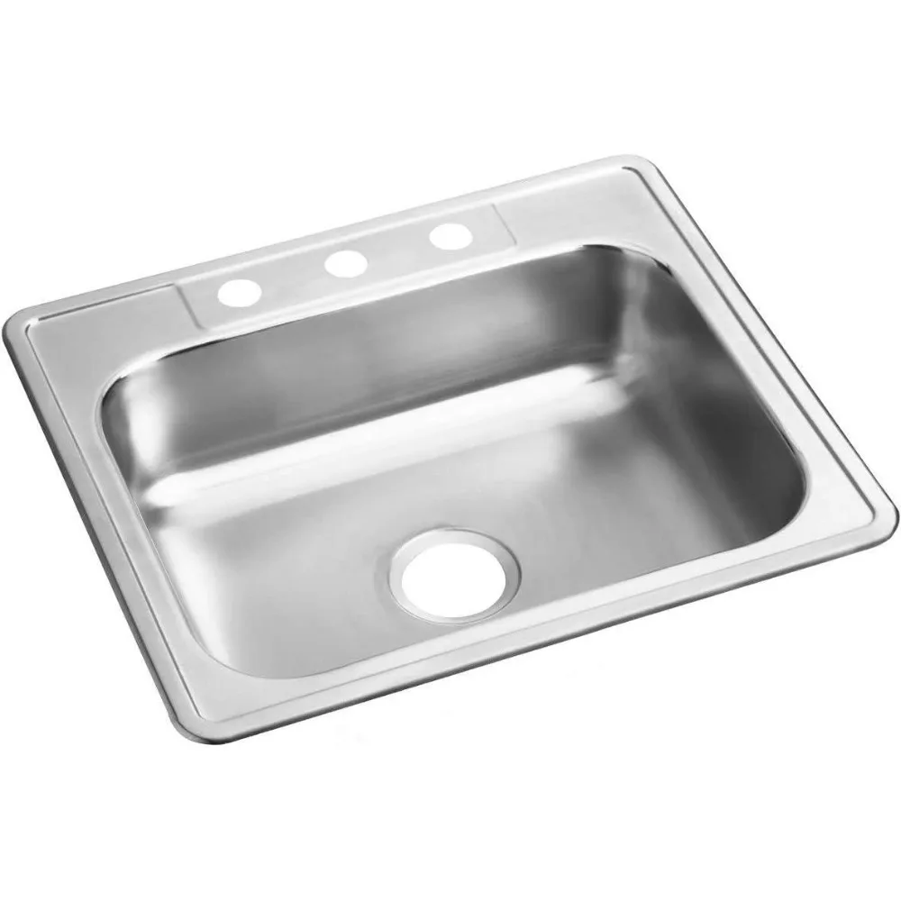 Elkay D12522 Dayton 25 Drop In Single Basin Stainless Steel Kitchen Sink - 3 Faucet Holes