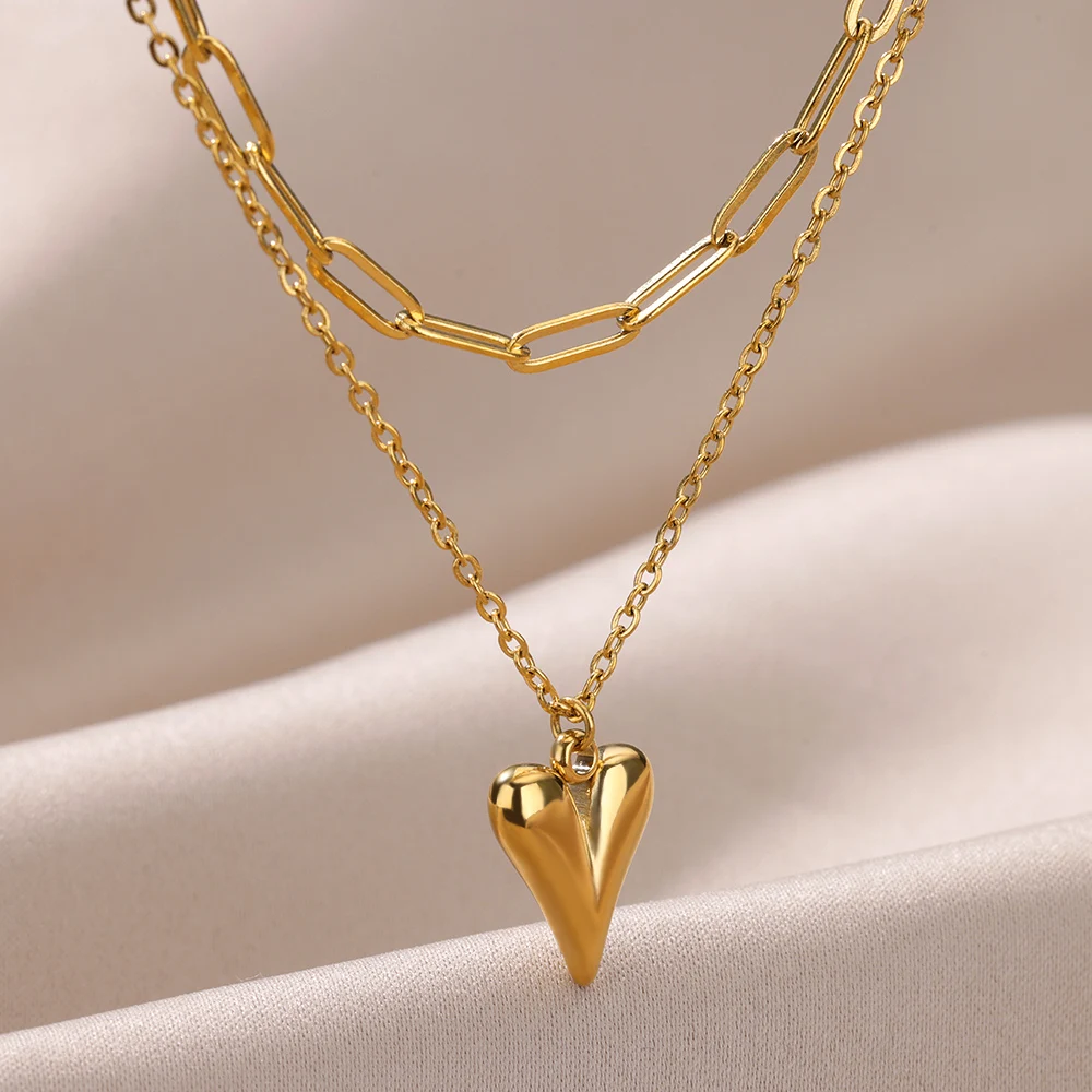 Heart Pendant Necklace for Women Girls 316L Stainless Steel Choker Necklaces Aesthetic Handmade Jewelry Accessories Free Gifts