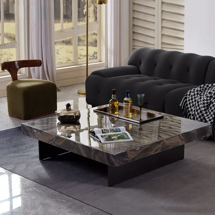 Luxury Modern Block Square Rectangle Living Room Center Black Tea Coffee Table Marble Home Coffee Table