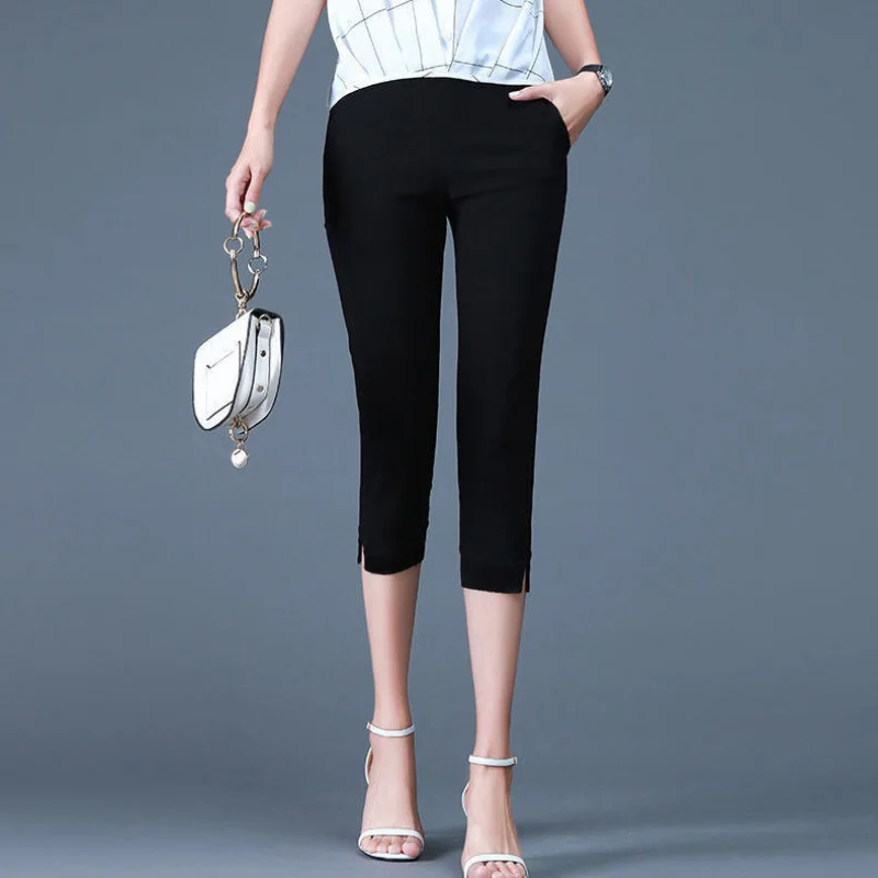 Korean Fashion Capris Pants Women 2024 Spring Summer Casual High Waist Office Lady Pencil Pants Calf-Length Trousers White