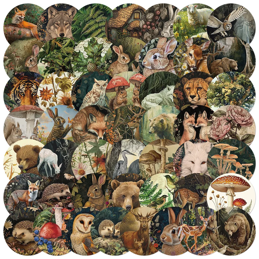 

10/30/50pcs Vintage Animals Plants Cartoon Stickers Aesthetic DIY Phone Case Fridge Diary Car Graffiti Sticker for Kid Party Toy