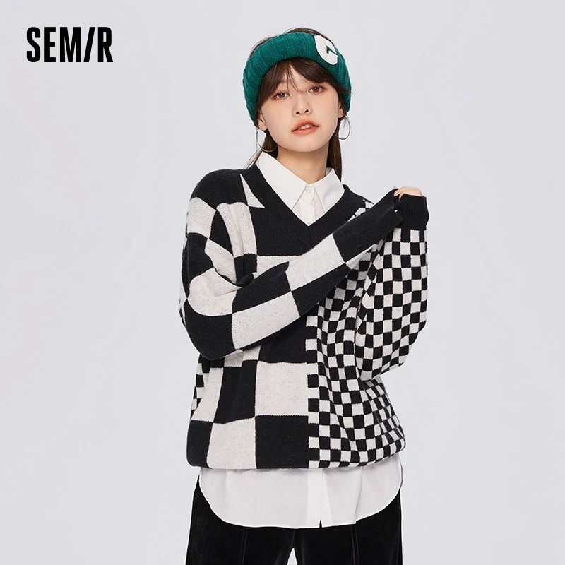 Semir maglione donna Design scacchiera popolare 2023 inverno nuovo maglione allentato con scollo a v moda
