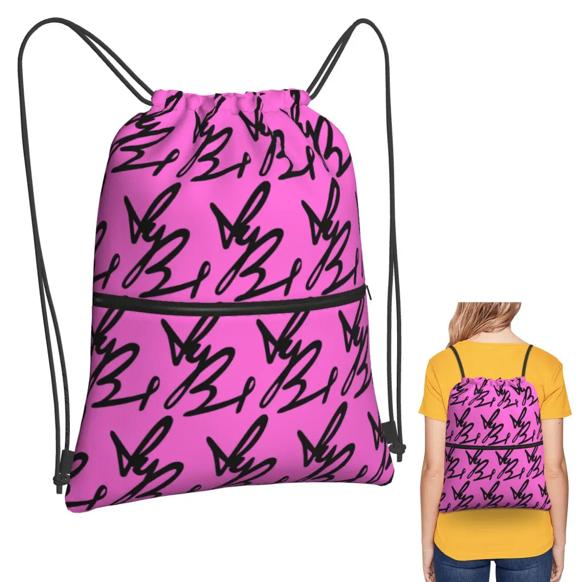 

Yungblud Autograph (Pink And Black) Backpacks Casual Drawstring Bags Sports Bag Book Bags for Travel School