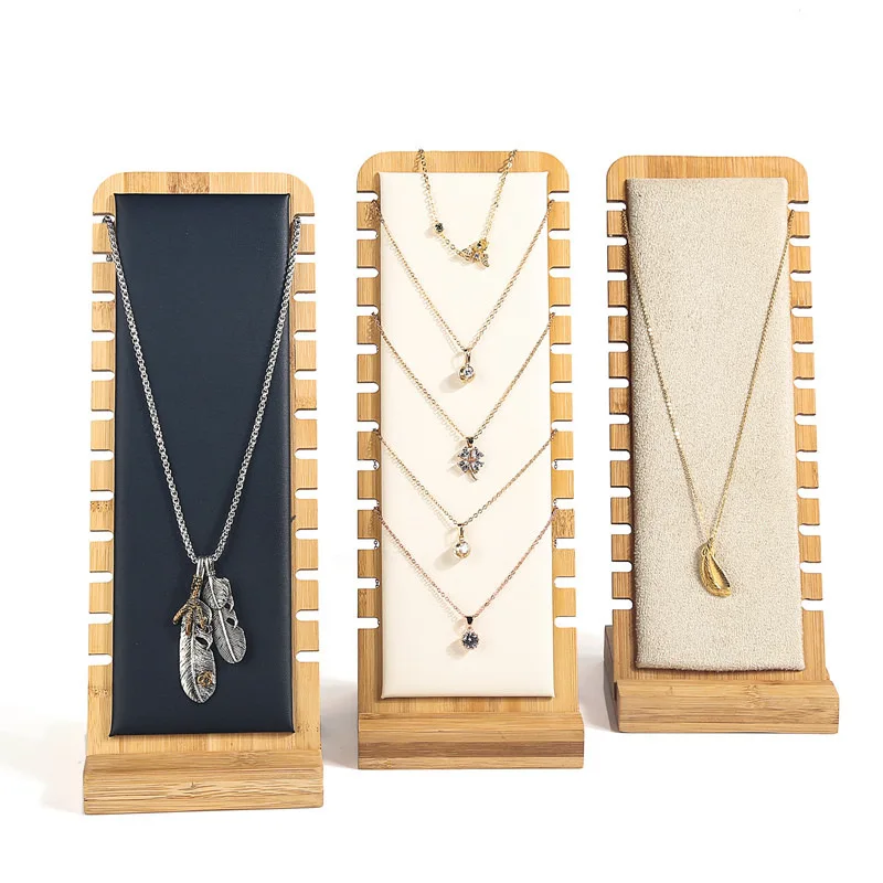 

Fashion Bamboo Jewelry Display Stand Necklace Display Stand Wooden Multiple Pendants Easel Showcase Display Holder for Necklaces