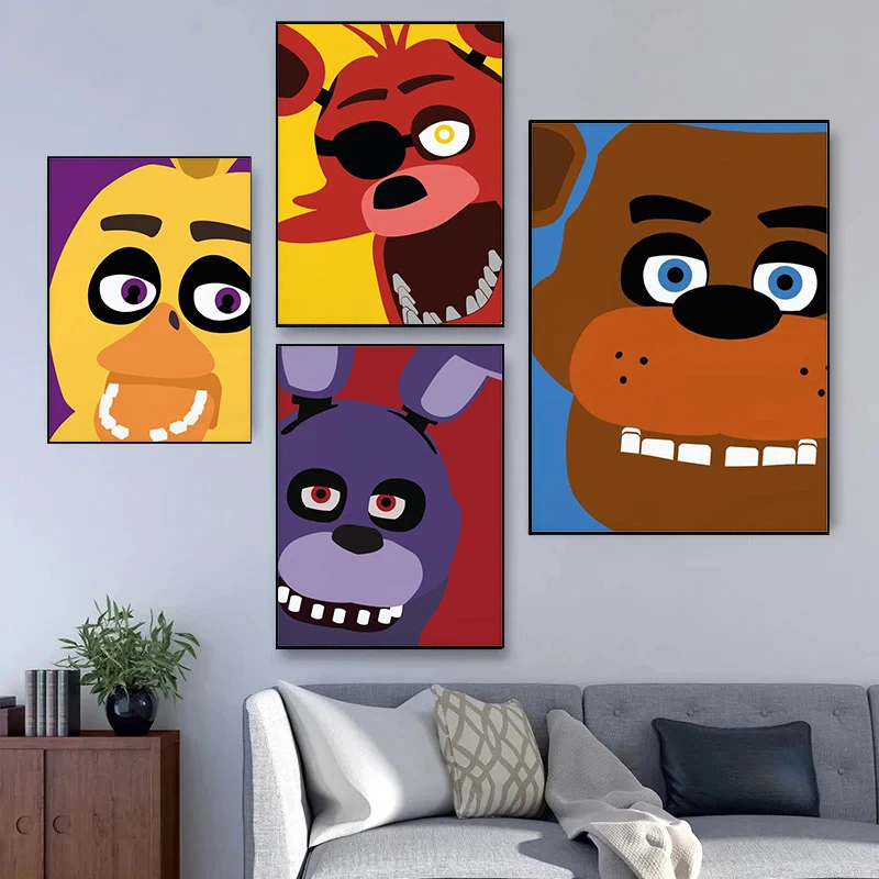 FNAF Five-night-At-Freddys Hot Anime Game Posters and Prints Canvas Painting Cartoon Bear Wall Art Picture for Room Home Decor