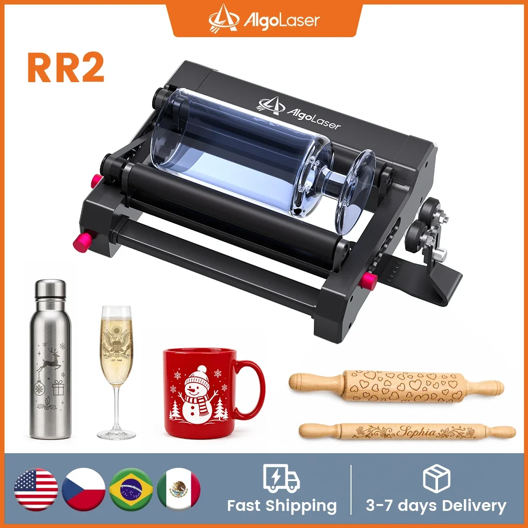 AlgoLaser Hot Sell RR2 Rotary Roller for Laser Engraving Y-aixs 360° Rotating Rotary Roller for 4-150mm Cylindrical Laser Engraver Tools