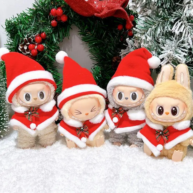 17cm Mini Plush Doll'S Clothes Outfit Accessories For Labubu Idol V1 V2 Christmas Cloak Bat Xmas Clothes with Hat Clothing Gift