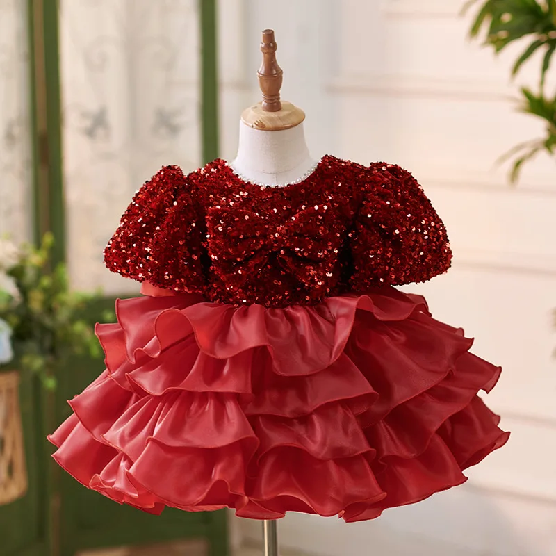 Elegant girl dress sequin Big bow birthday dance party gorgeous dress graduation banquet evening dress girls Wedding dresses